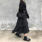 Gothic High Low Ruched Ruffle Skirt