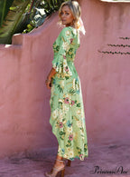 Gown Flowered for Neck Design Full-Length Vintage Warm-Season V Women