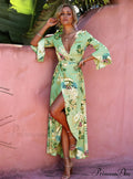 Gown Flowered for Neck Design Full-Length Vintage Warm-Season V Women