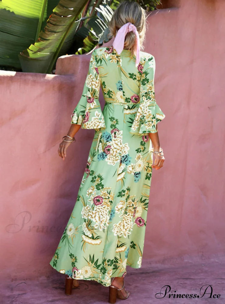 Gown Flowered for Neck Design Full-Length Vintage Warm-Season V Women
