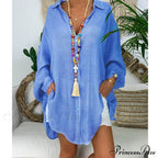 Gown Office Robe Linen Lapel Lady Long Vestidos Blouse Cotton Tunic Casual Women Solid Work Blouses Shirts Femme