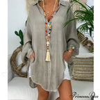 Gown Office Robe Linen Lapel Lady Long Vestidos Blouse Cotton Tunic Casual Women Solid Work Blouses Shirts Femme