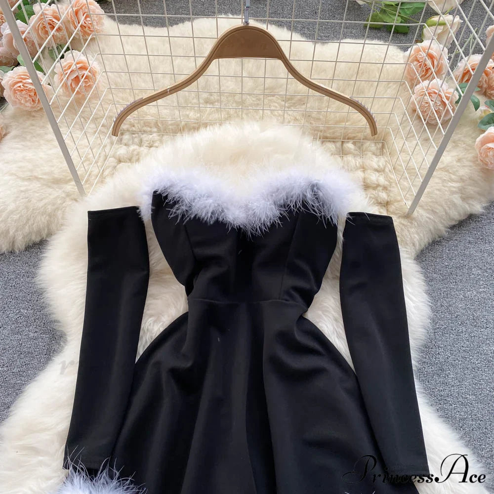 Gown Red for Backless Furry Strapless Elegant - Women Party New Year/Christmas/Femme