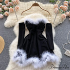 Gown Red for Backless Furry Strapless Elegant - Women Party New Year/Christmas/Femme