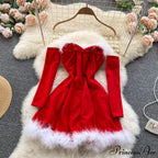 Gown Red for Backless Furry Strapless Elegant - Women Party New Year/Christmas/Femme