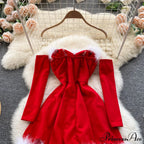 Gown Red for Backless Furry Strapless Elegant - Women Party New Year/Christmas/Femme
