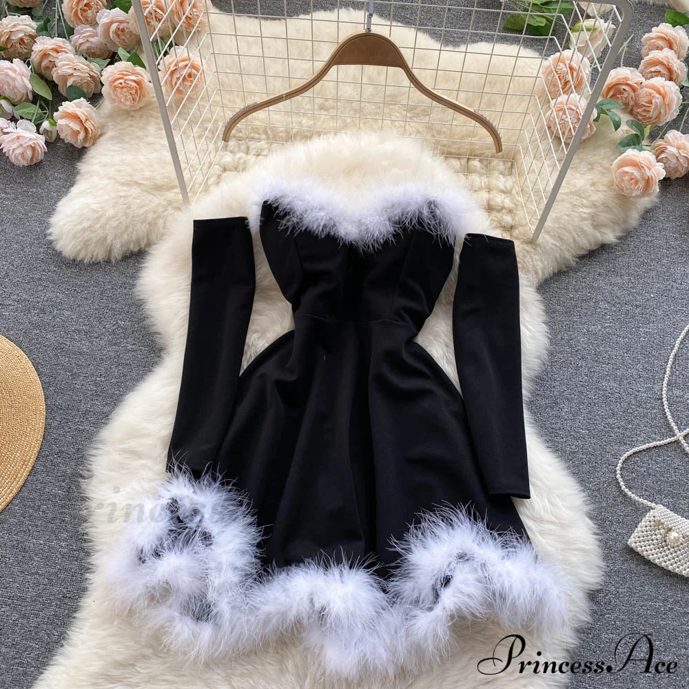 Gown Red for Backless Furry Strapless Elegant - Women Party New Year/Christmas/Femme