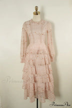 Gown Ruffle Embroidery Female Full-Length Full Elegant - Gown - - - Spring/Winter - Long Waist Pink Party Lace Arm High - - Woman