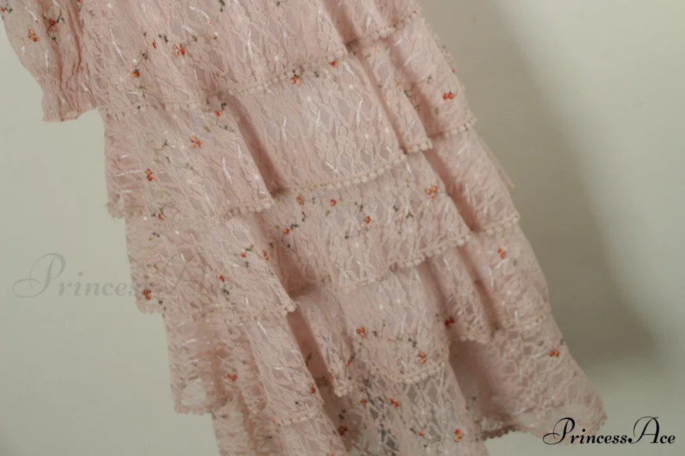 Gown Ruffle Embroidery Female Full-Length Full Elegant - Gown - - - Spring/Winter - Long Waist Pink Party Lace Arm High - - Woman