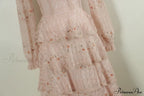 Gown Ruffle Embroidery Female Full-Length Full Elegant - Gown - - - Spring/Winter - Long Waist Pink Party Lace Arm High - - Woman