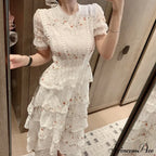 Gown Ruffle Embroidery Female Full-Length Full Elegant - Gown - - - Spring/Winter - Long Waist Pink Party Lace Arm High - - Woman