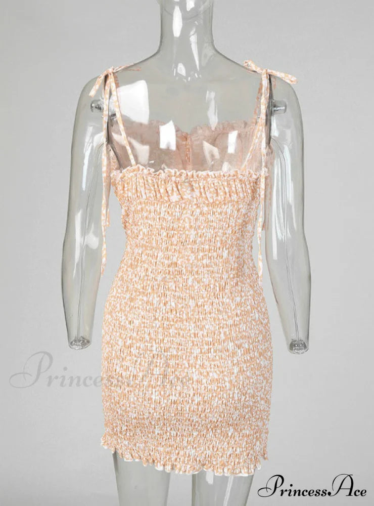 Gown Shirring Strap Flowered Mini with Design Spaghetti Design