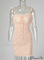 Gown Shirring Strap Flowered Mini with Design Spaghetti Design