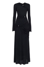 Graceful Metallic Knot Ruched Detail Jersey Evening Maxi Dress - Black