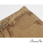 Graphic Pattern Vintage Khaki Jeans