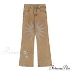 Graphic Pattern Vintage Khaki Jeans