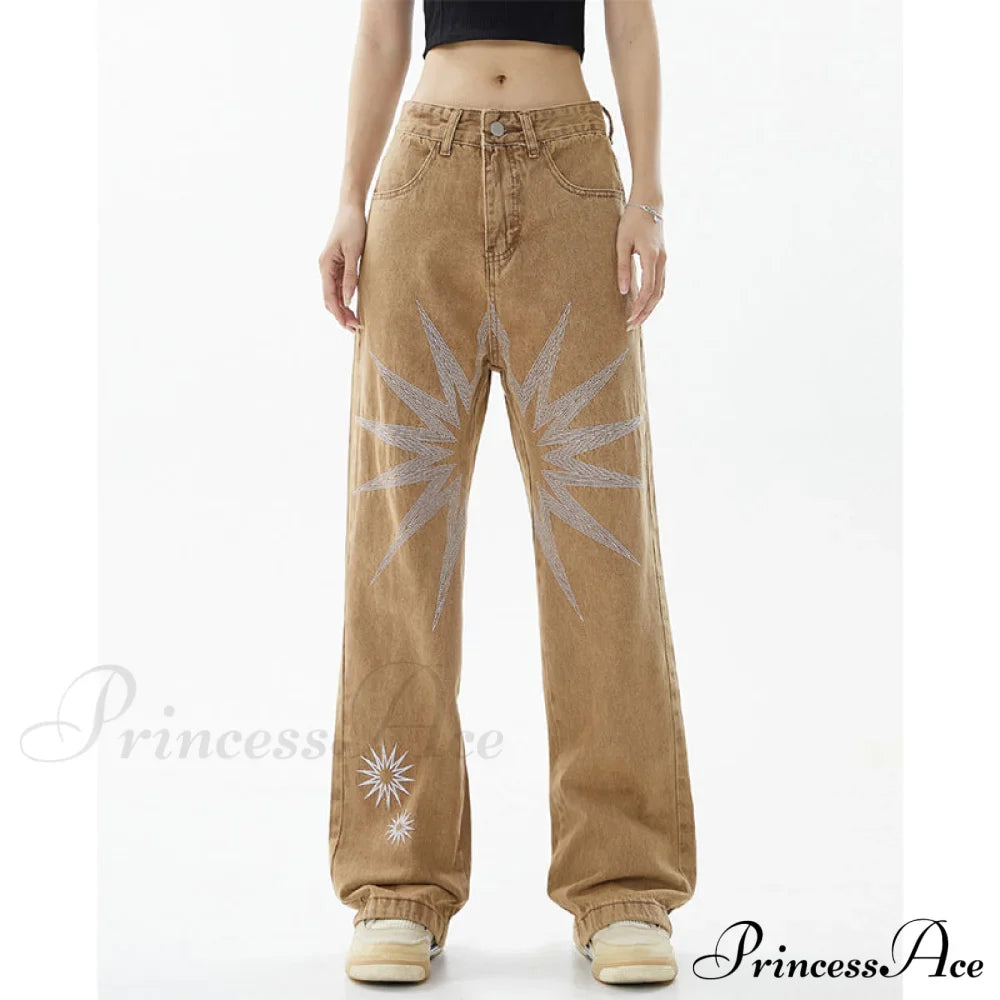 Graphic Pattern Vintage Khaki Jeans