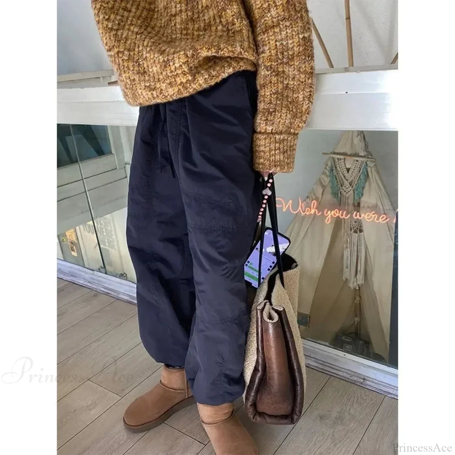 Gray Brushed Winter Korean Fashion Pants