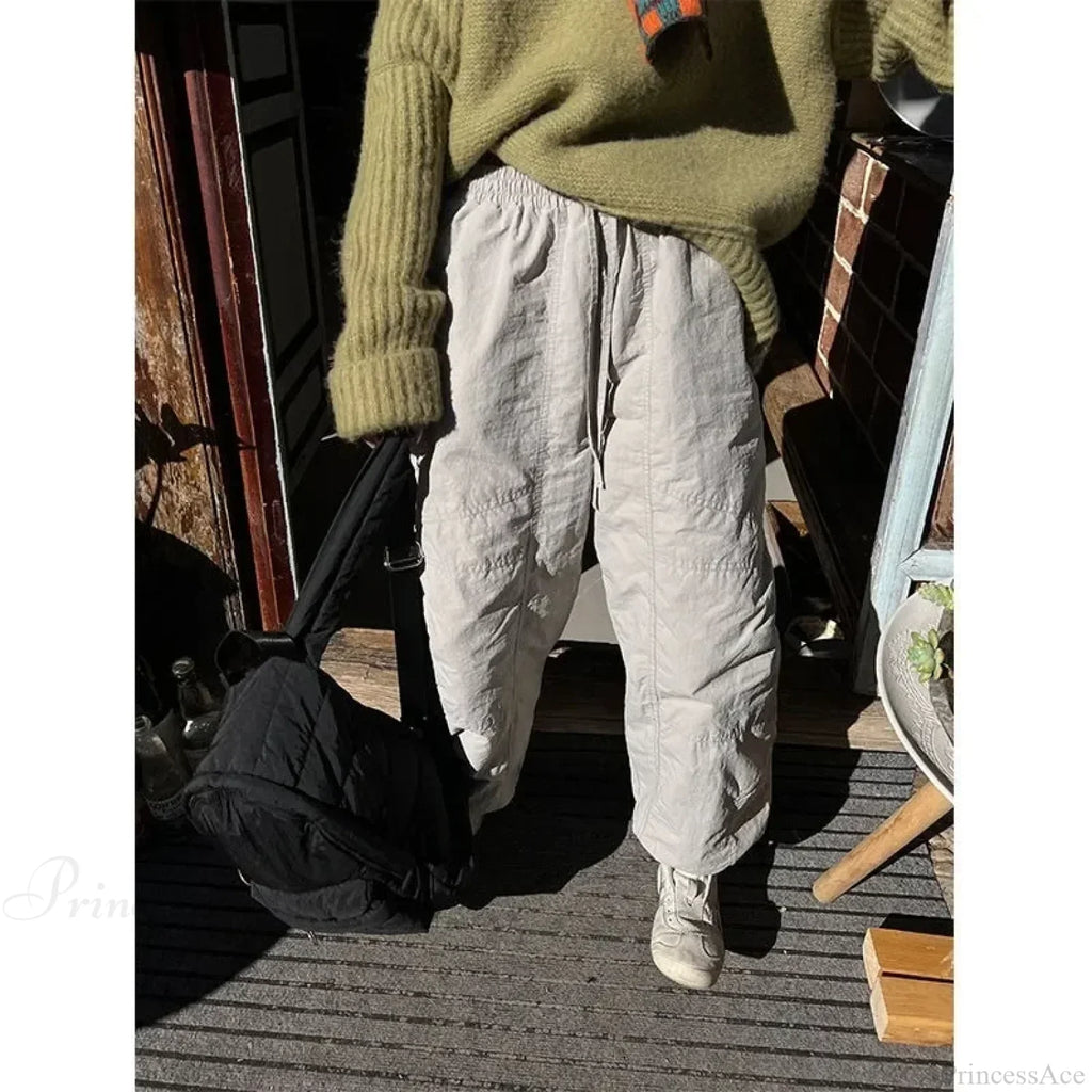 Gray Brushed Winter Korean Fashion Pants