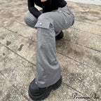 Gray Casual Stitched Pocket Cargo Pants