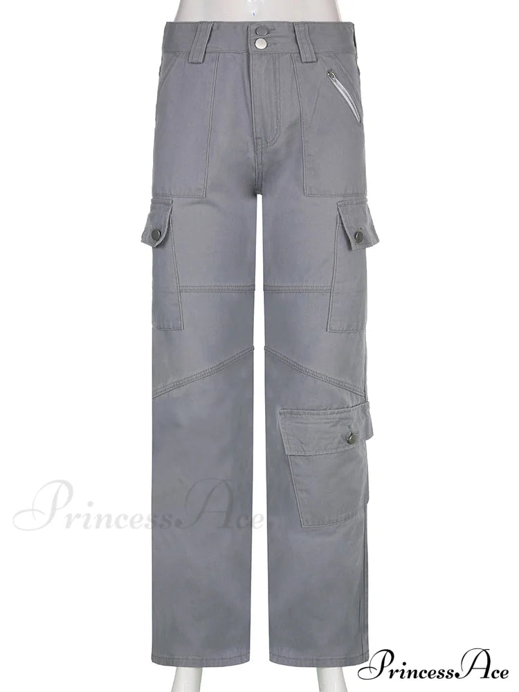 Gray Casual Stitched Pocket Cargo Pants