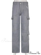Gray Casual Stitched Pocket Cargo Pants