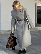 Gray Casual Wool Notched Button Up Overcoat