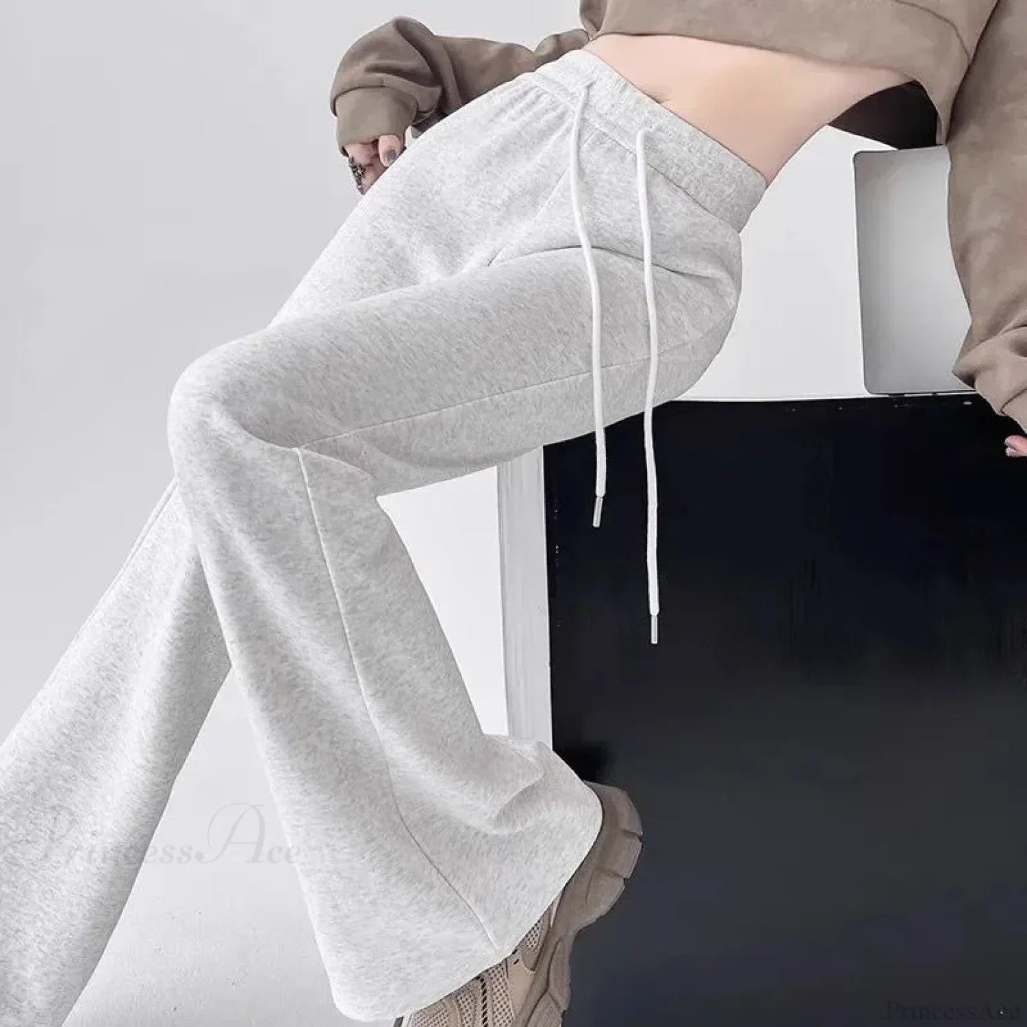 Gray High Waist Flared Sweatpants Pants