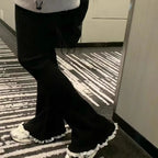 Gray Lace Flare Women Casual Knit Pants