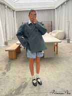 Gray Lapel Buttoned Elegant Loose Long Sleeves New Fashionable Stylish Coat