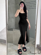Gray Mermaid Hem Cami Slit Dress