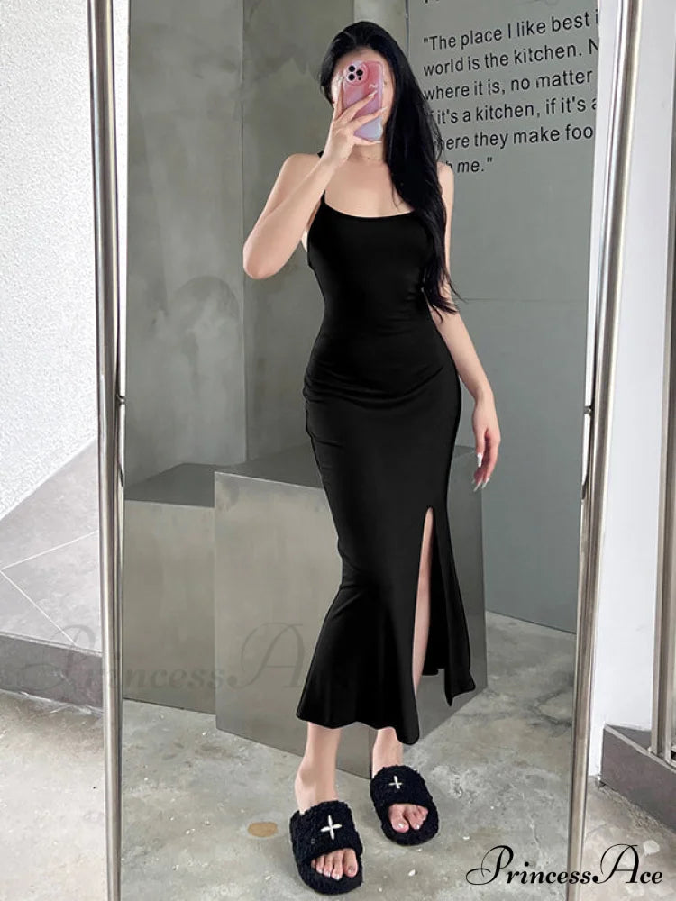 Gray Mermaid Hem Cami Slit Dress