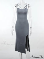 Gray Mermaid Hem Cami Slit Dress