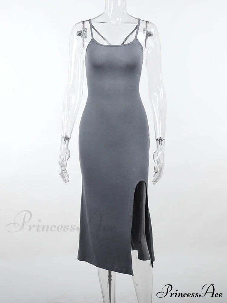 Gray Mermaid Hem Cami Slit Dress