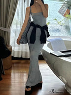 Gray Pointelle Graceful Knit Maxi Dress