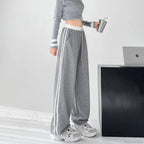Gray Striped Casual Sweatpants Pants