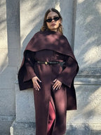 Gray Woolen Turn-Down Collar Overcoat