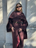 Gray Woolen Turn-Down Collar Overcoat