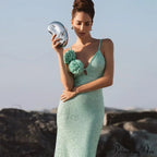 Green 3D Flower Charming Sequin Cami Maxi Dress
