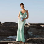 Green 3D Flower Charming Sequin Cami Maxi Dress