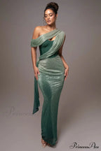 Green Draped Stylish Maxi Dress