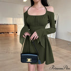 Green Cold Shoulder Dress with Fairycore Vibes