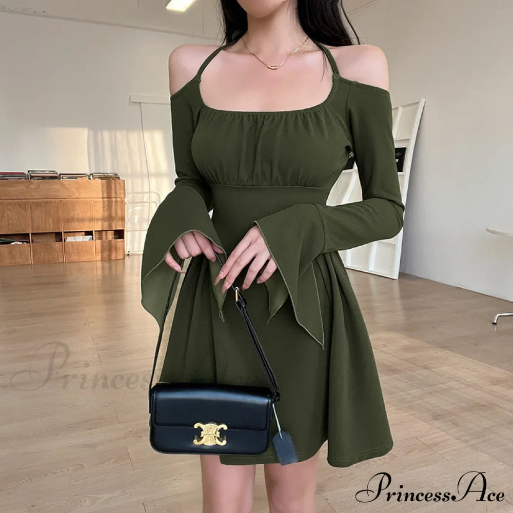 Green Cold Shoulder Dress with Fairycore Vibes