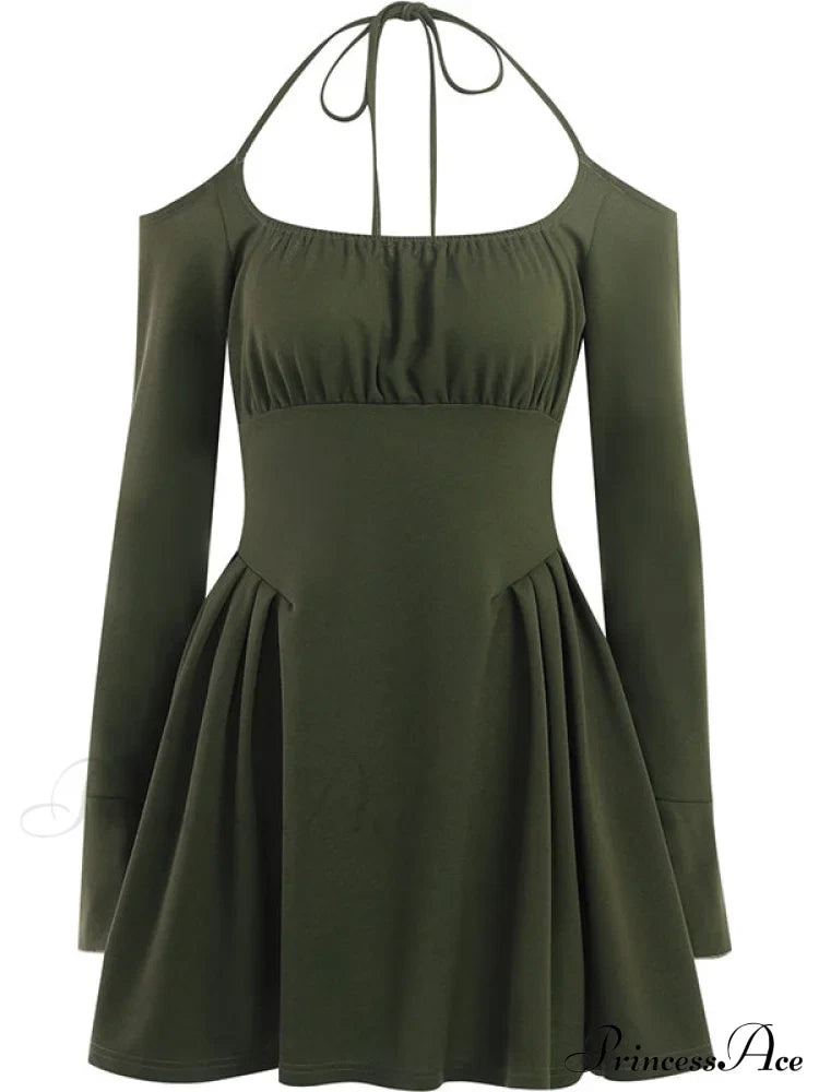 Green Cold Shoulder Dress with Fairycore Vibes