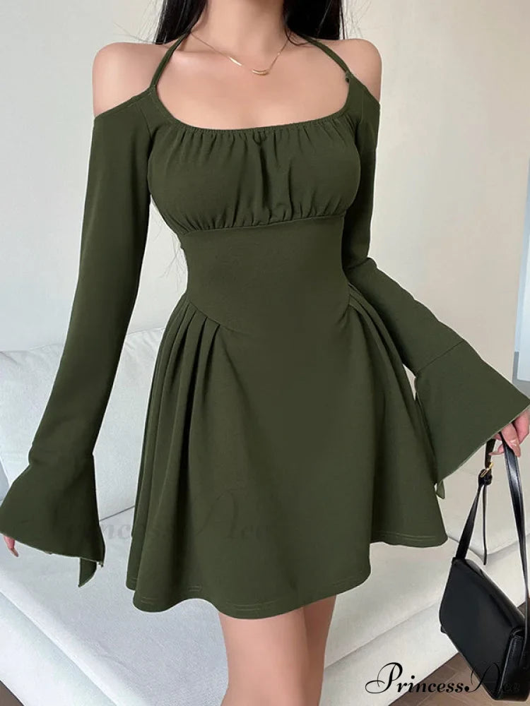 Green Cold Shoulder Dress with Fairycore Vibes
