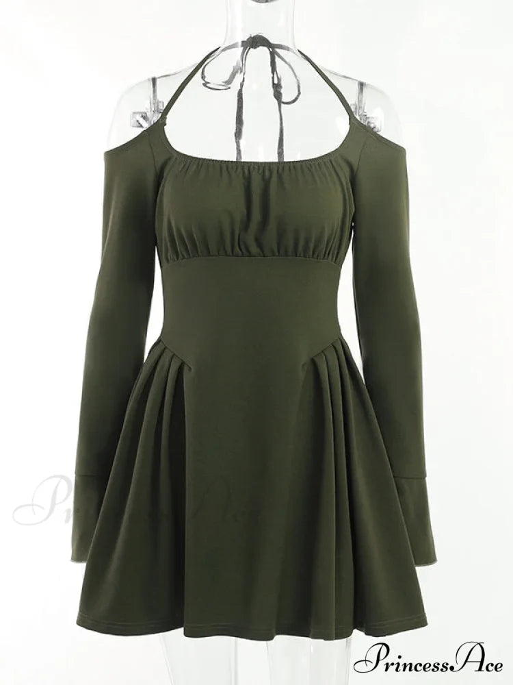 Green Cold Shoulder Dress with Fairycore Vibes