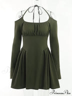 Green Cold Shoulder Dress with Fairycore Vibes