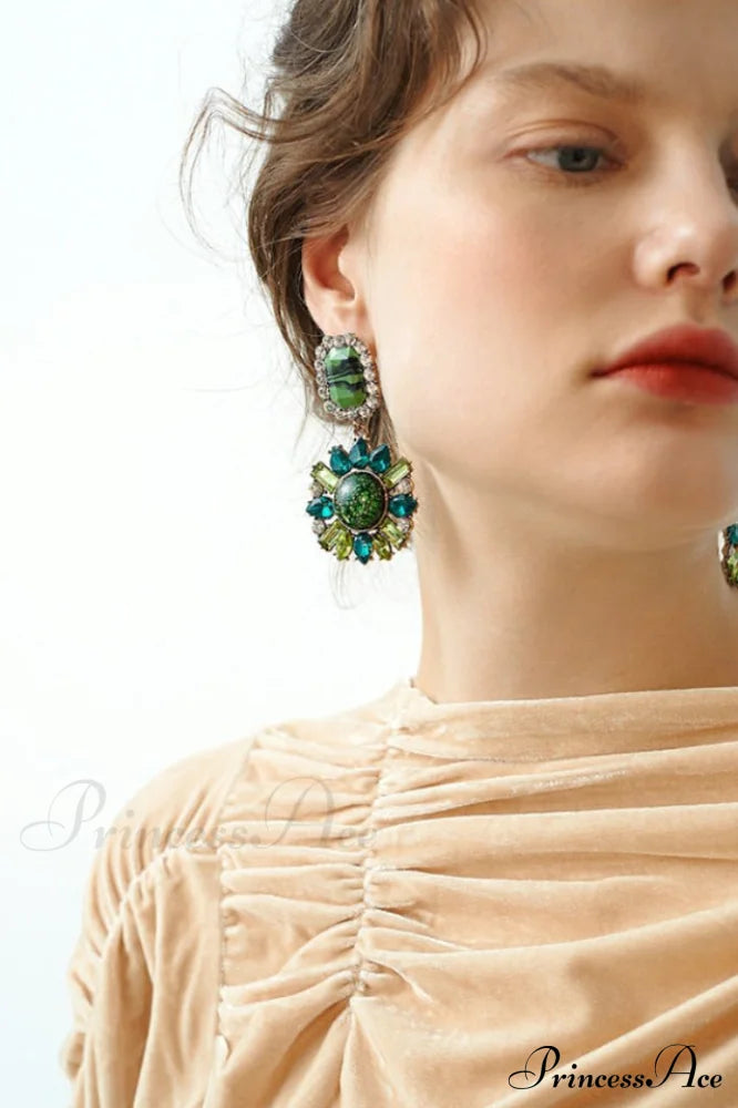 Green Dimond Stylish Dangle Earrings