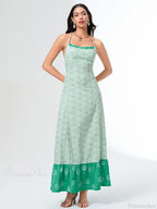 Green Floral Tie-up Back Cross Flowy Floral Dress