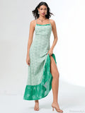 Green Floral Tie-up Back Cross Flowy Floral Dress